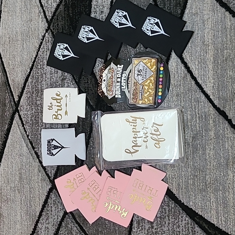WEDDING KOOZIES GIFT TREAT BAGS DRINK & DARE BACHELORETTE LOTTO BUNDLE